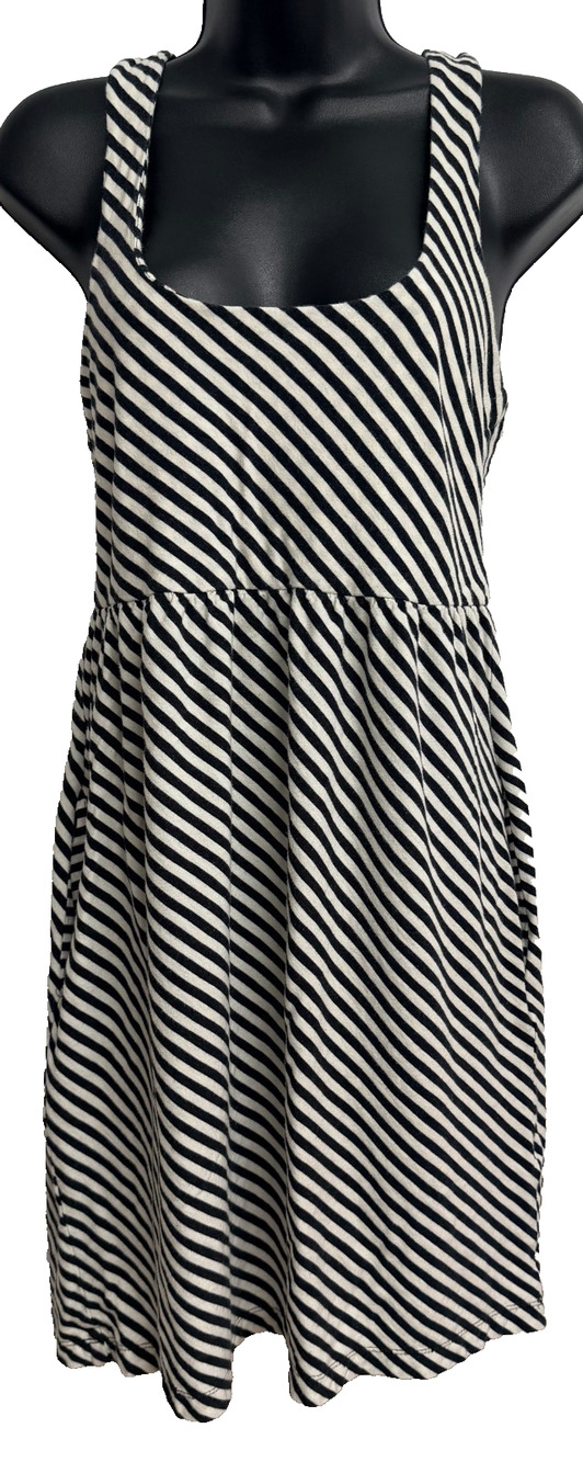 Roberta Oaks Hawaii Scoop Neck Tank Dress Black White Striped Racerback - Small